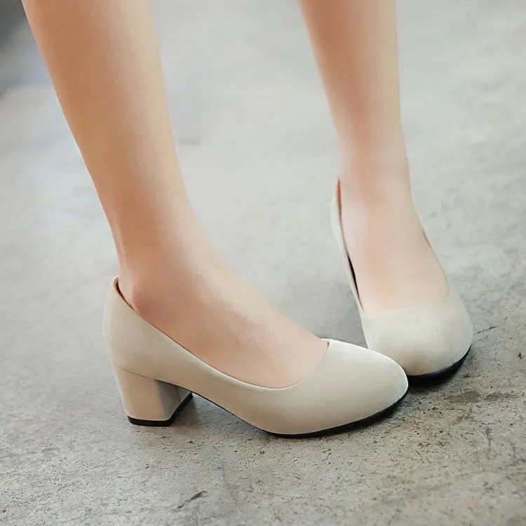 Women's Pumps Suede Almond Toe Block Heel Shoes