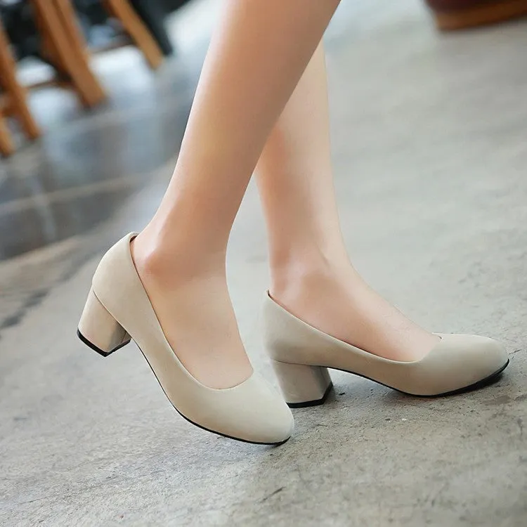 Women's Pumps Suede Almond Toe Block Heel Shoes