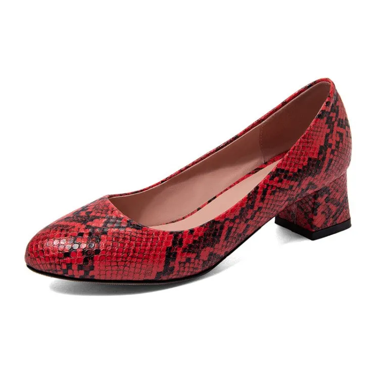 Women's Snake-printed Block Heels Pumps