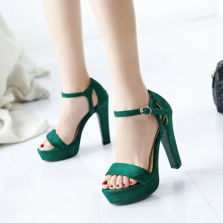 Women's Suede Ankle Strap High Heel Platform Sandals