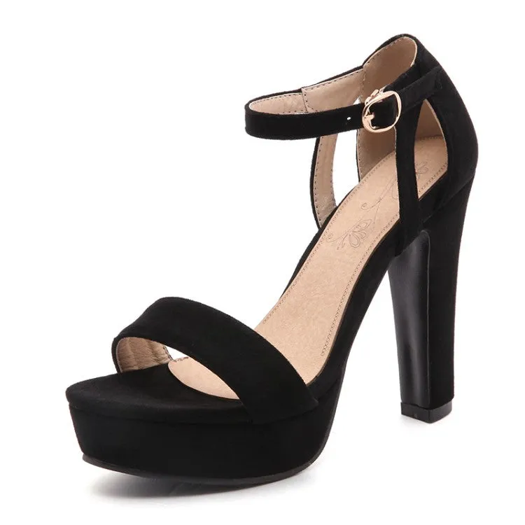 Women's Suede Ankle Strap High Heel Platform Sandals