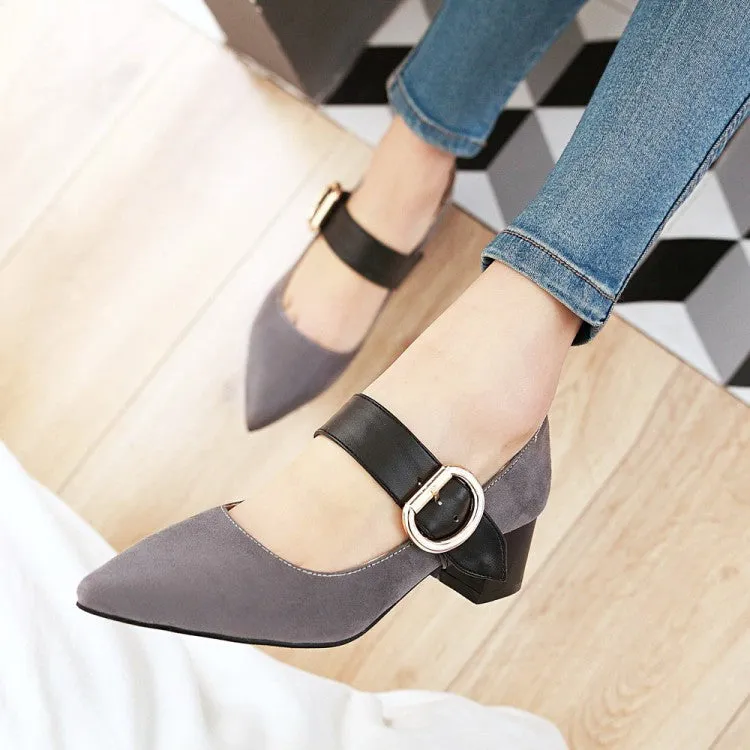 Women's's Pointed Toe Mary Jane Block Heels Pumps