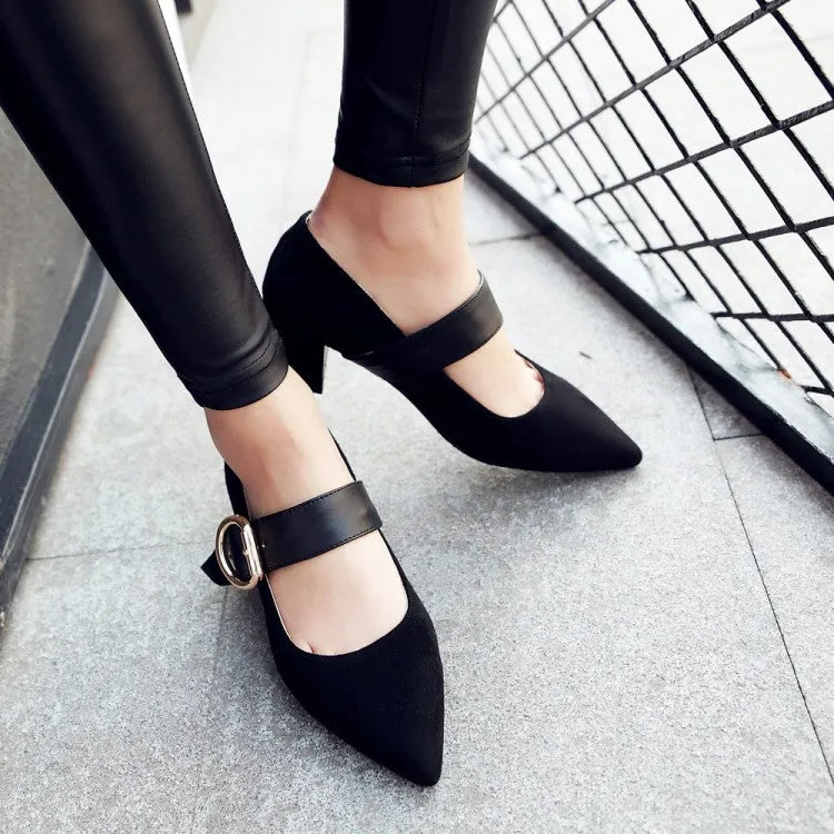 Women's's Pointed Toe Mary Jane Block Heels Pumps