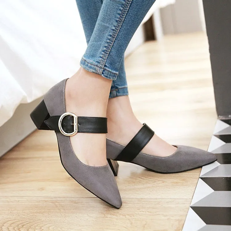 Women's's Pointed Toe Mary Jane Block Heels Pumps