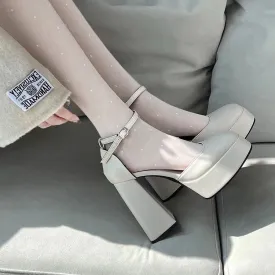 XIANGTUIBAO Mary Jane Chunky Heel High Heels Women  New Fairy Style Platform  Square Toe Ankle-Strap Buckle Shoes